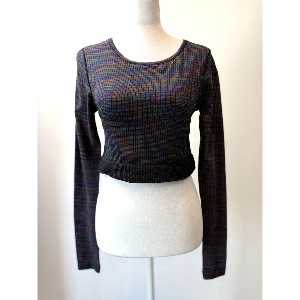 Lululemon Women's Long Sleeve Crop Top Size 8 Multicolor Rainbow Grid Athletic